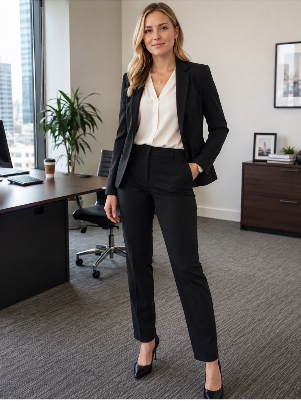 Theory Black Straight-Leg Rosel Trousers